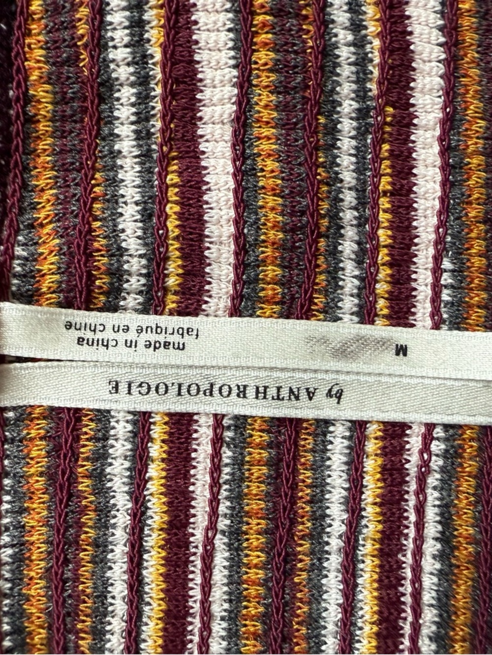 Anthropologie Brown Striped Puff-Sleeve Crop Top - Picture 4 of 8